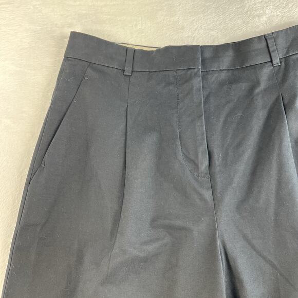 Max Mara Studio Sz 12 Cotton Cropped Trousers Pants Black Pleated Front Italy - Picture 5 of 16